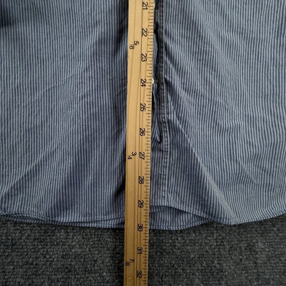 Armani Collezioni Button Up Shirt Men Long Sleeve Striped Blue Size 16 Cotton - Picture 4 of 16